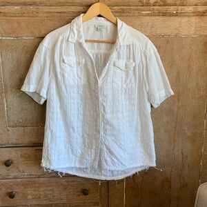 Sundance White Short Sleeve Button-Up Detailed Shirt, S 100% Cotton